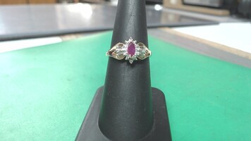 10k YG Ruby and Diamond Ring, Size 6 1/2