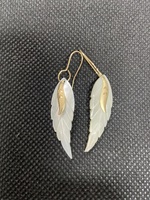 10K YG Mother of Pearl Feather Earrings