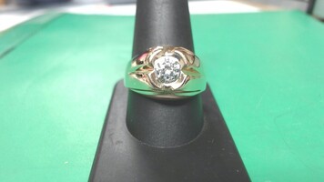 14K YG Men's Diamond Ring, Size 11, .75 Carat Diamond
