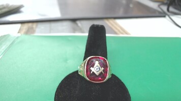 14K YG Masonic Men's Ring, Sz.11