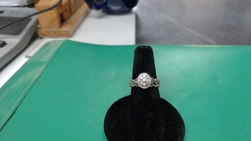10K WG Diamond Cluster Ring w/ Diamond Band, Sz. 6 1/2