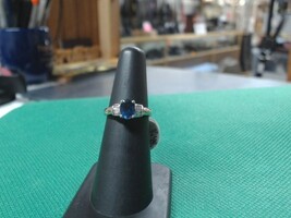 18k WG Sapphire with Diamond Ring, Size 5 1/2