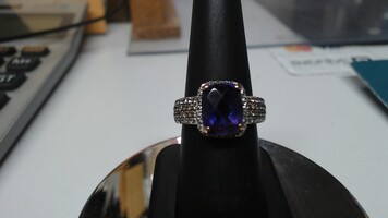 14K Rose Gold Ring w/ Amethyst Stone & Diamonds, Sizen 6 3/4