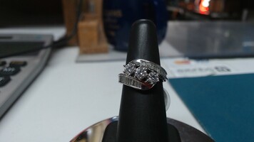 14K WG 3 Stone Natural Diamond Ring, 1 Carat Total Weight, Size 5