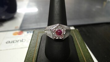 14K WG Mens Ring, Size 9,  Ruby and Diamond Ring